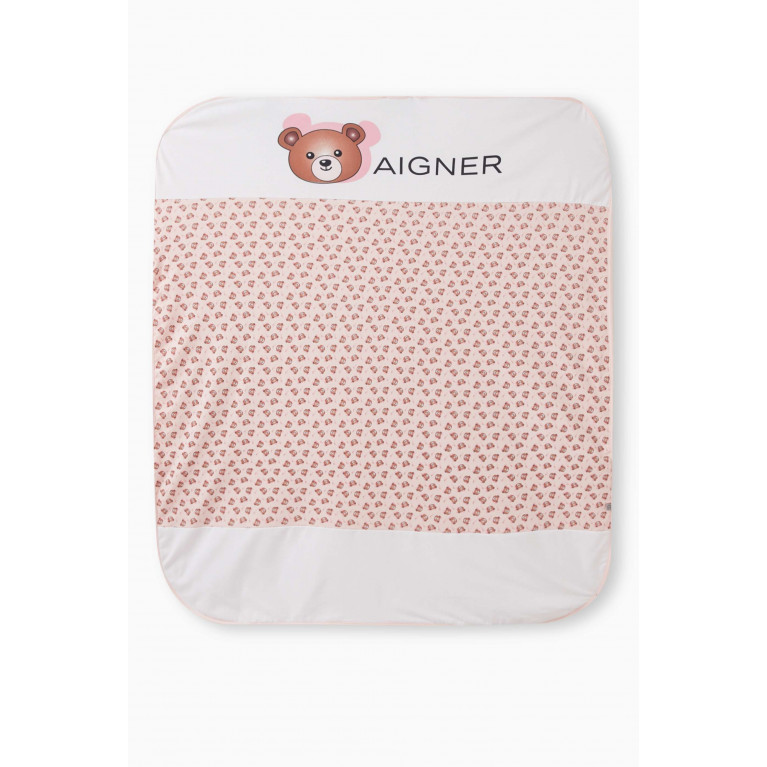 AIGNER - Bear Logo Baby Blanket in Pima Cotton Pink