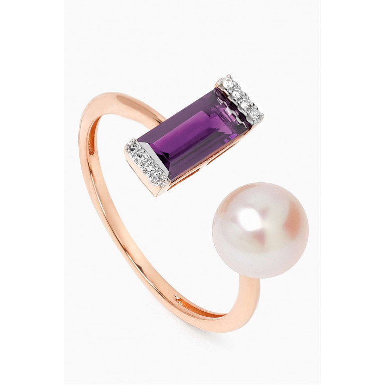 Damas - Kiku Sparkle Pearl, Purple Amethyst & Diamond Ring in 18kt Rose Gold Purple
