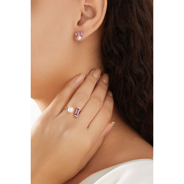 Damas - Kiku Sparkle Pearl, Purple Amethyst & Diamond Ring in 18kt Rose Gold Purple