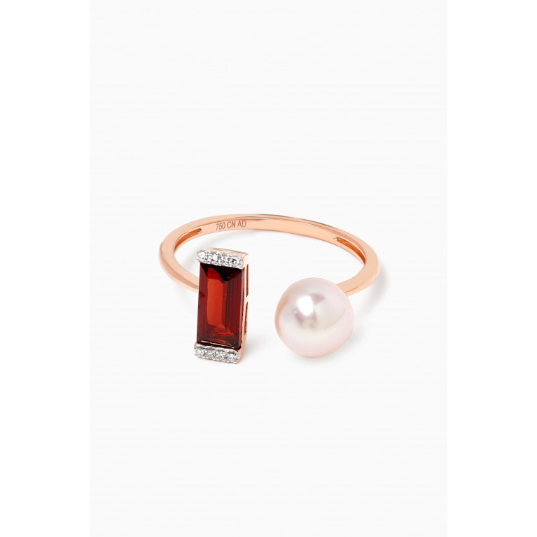 Damas - Kiku Sparkle Pearl, Red Garnet & Diamond Ring in 18kt Rose Gold