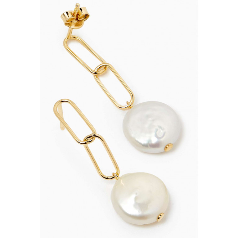 Damas - Kiku Paperclip Pearl Earrings in 18k Gold