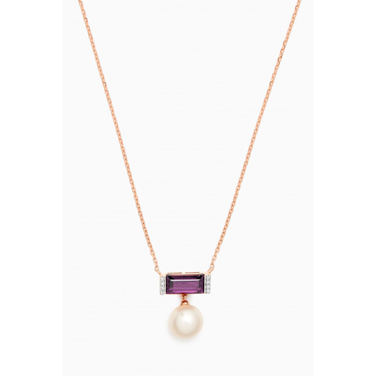 Damas - Kiku Sparkle Pearl Gemstone, Purple Amethyst & Diamond Necklace in 18kt Rose Gold Purple