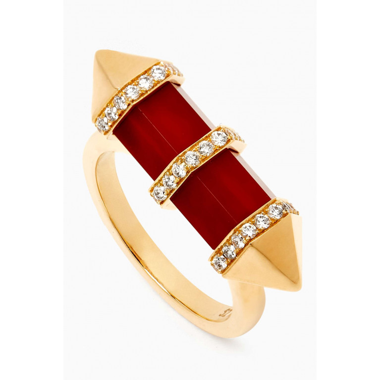 Yataghan Jewellery - Chakra Medium Carnelian & Diamond Ring in 18kt Gold