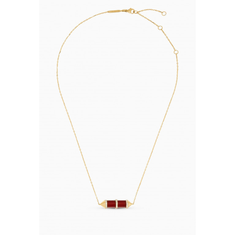 Yataghan Jewellery - Chakra Small Carnelian & Diamond Pendant Necklace in 18kt Gold