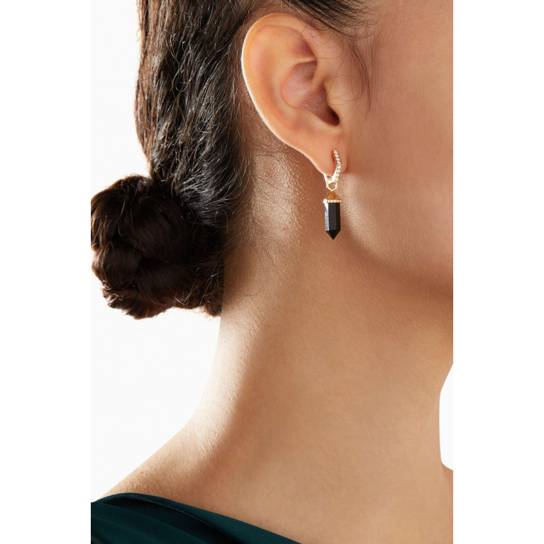 Yataghan Jewellery - Chakra Small Black Onyx & Diamond Single Earring in 18kt Gold