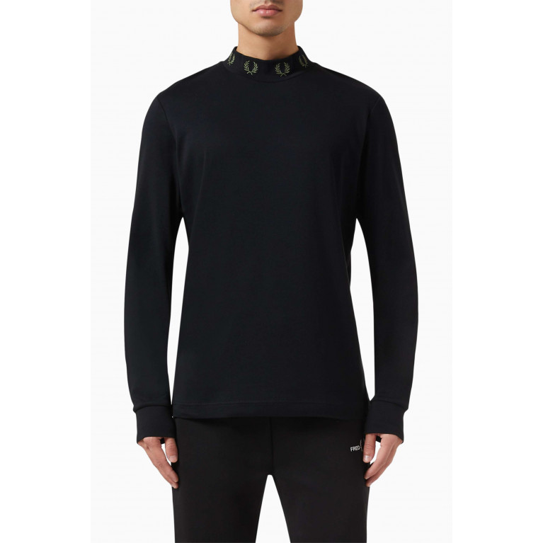 Fred Perry - Laurel Wreath Trim Long Sleeve Top in Cotton