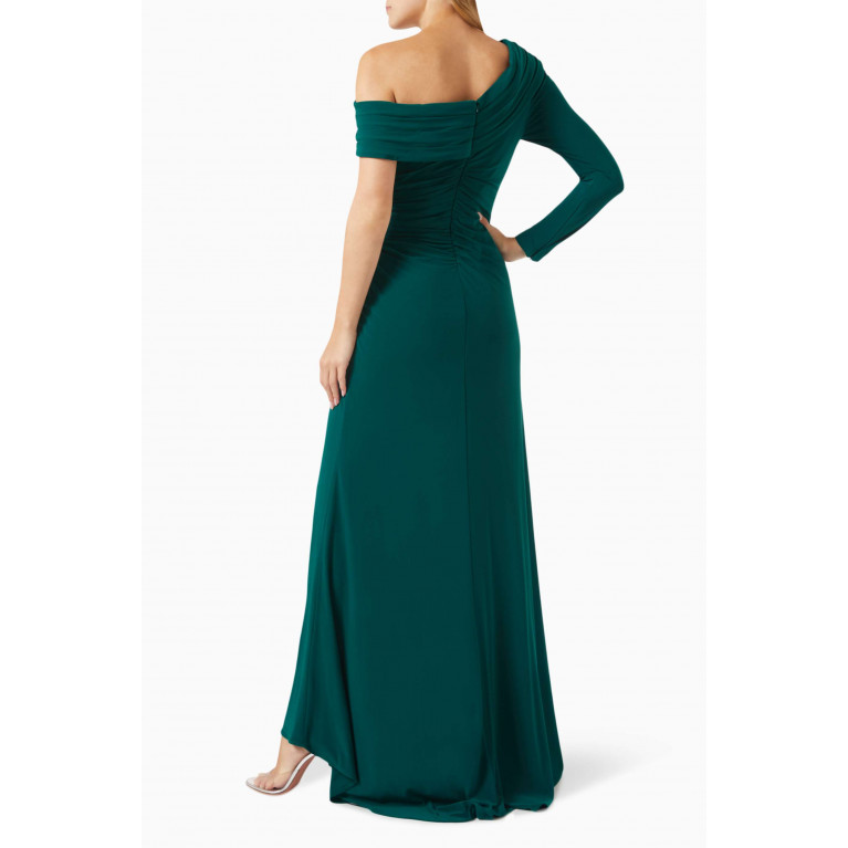 Mac Duggal - Ruched Drop-shoulder Gown in Jersey