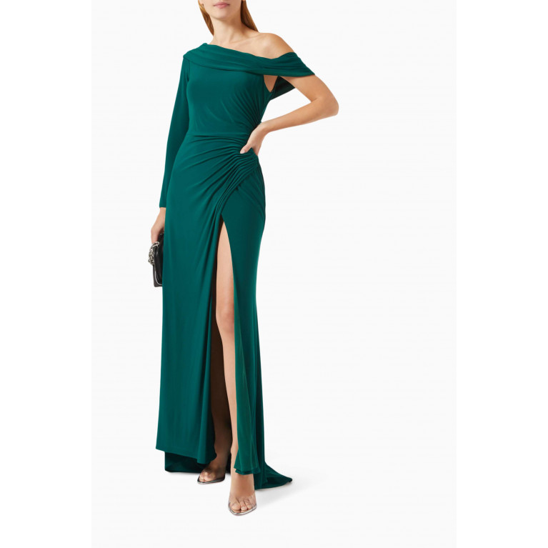 Mac Duggal - Ruched Drop-shoulder Gown in Jersey