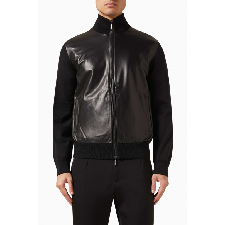 Ferragamo - Panelled Bomber Jacket in Wool & Leather