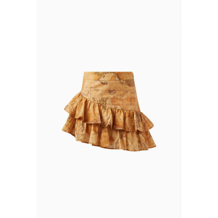 Alviero Martini - Geo Map Ruffles Skirt in Cotton