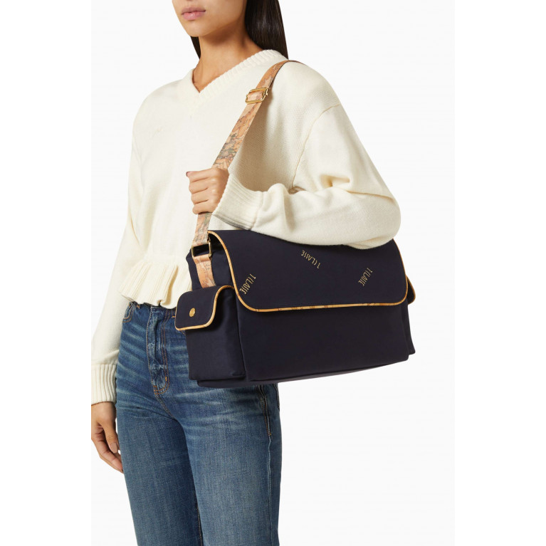 Alviero Martini - Contrast Print Changing Bag in Canvas Blue