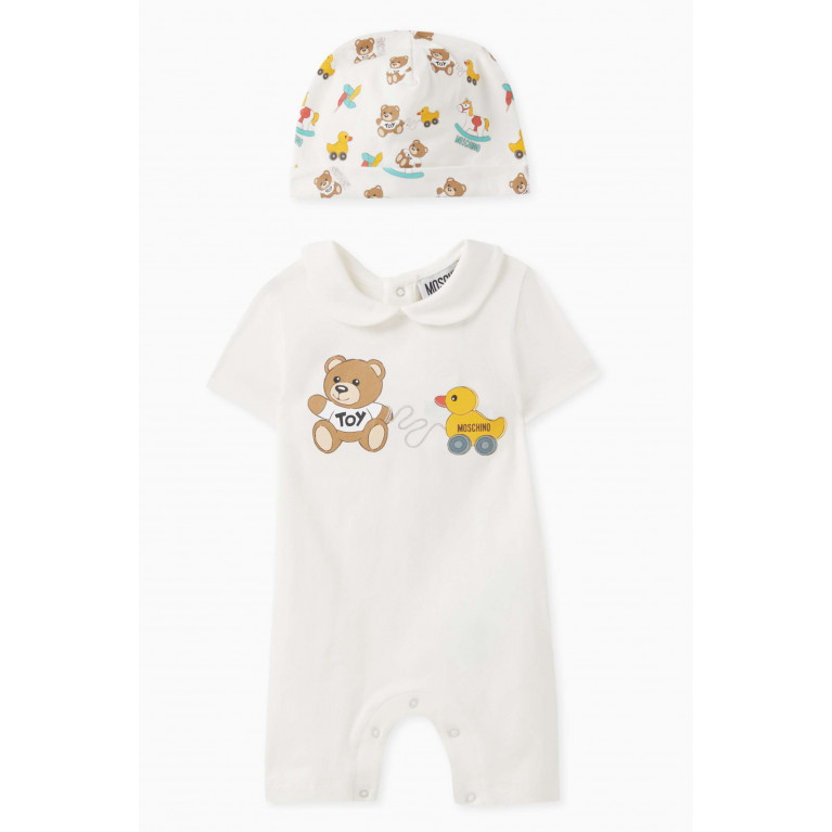Moschino - Teddy Bear Romper and Hat Gift Set in Cotton