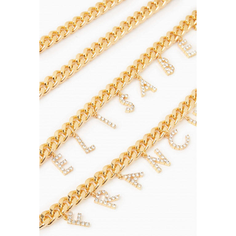 Elisabetta Franchi - Rhinestone Lettering Chain Belt in Metal Gold