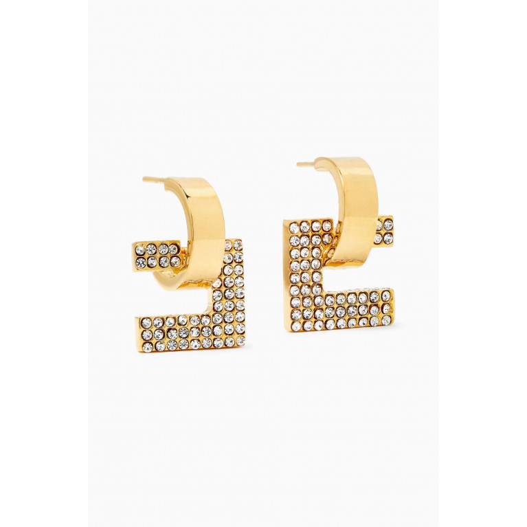 Elisabetta Franchi - Rhinestone Logo Earrings in Metal