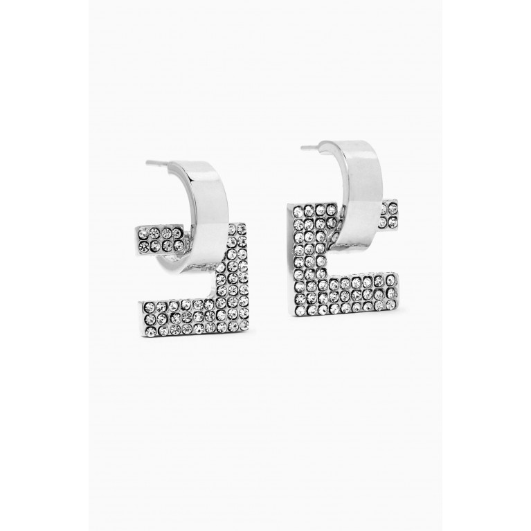 Elisabetta Franchi - Rhinestone Logo Earrings in Metal Silver