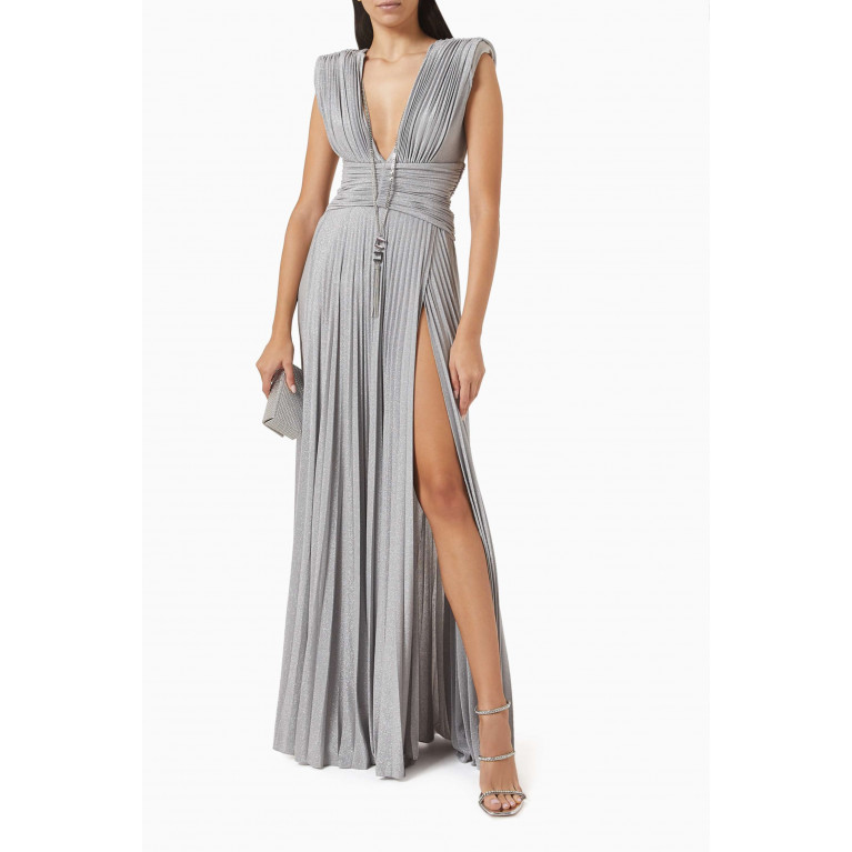 Elisabetta Franchi - Gathered Maxi Dress in Lurex-jersey Silver