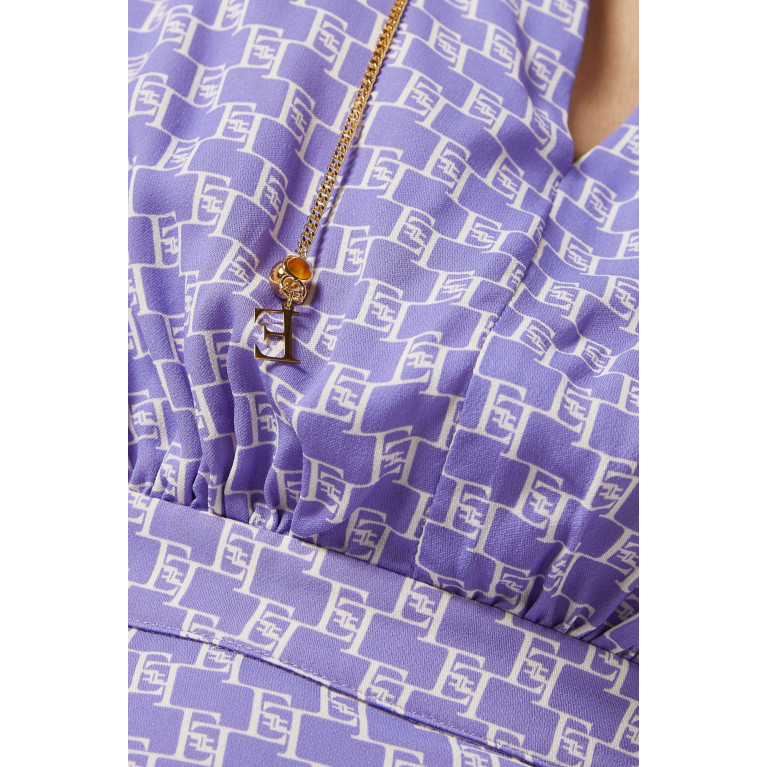 Elisabetta Franchi - Asymmetric Logo Print Shirt-dress in Viscose-georgette Purple