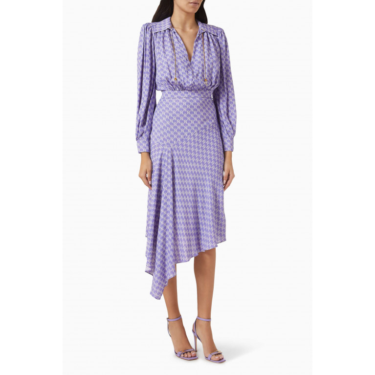 Elisabetta Franchi - Asymmetric Logo Print Shirt-dress in Viscose-georgette Purple