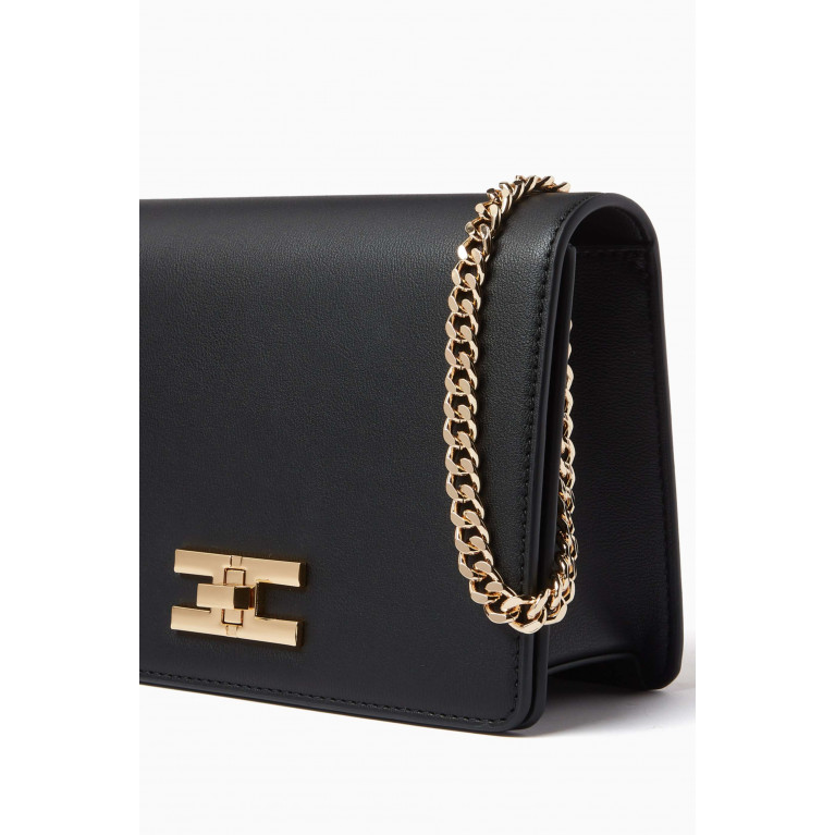 Elisabetta Franchi - Gold-tone Logo Plaque Shoulder Bag Black