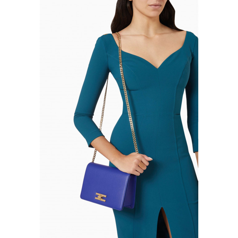 Elisabetta Franchi - Gold-tone Logo Plaque Shoulder Bag Blue