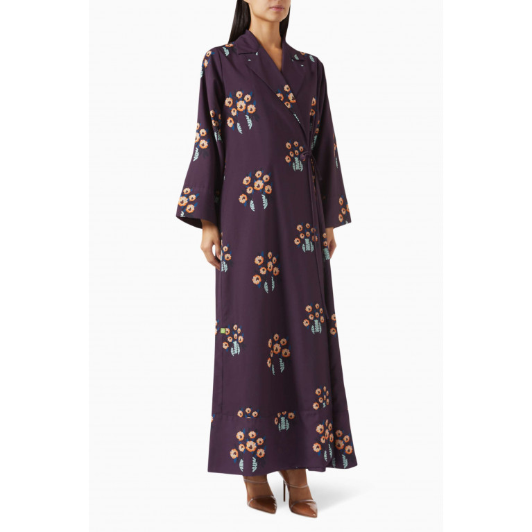 Hessa Falasi - Floral-print Abaya in Cotton