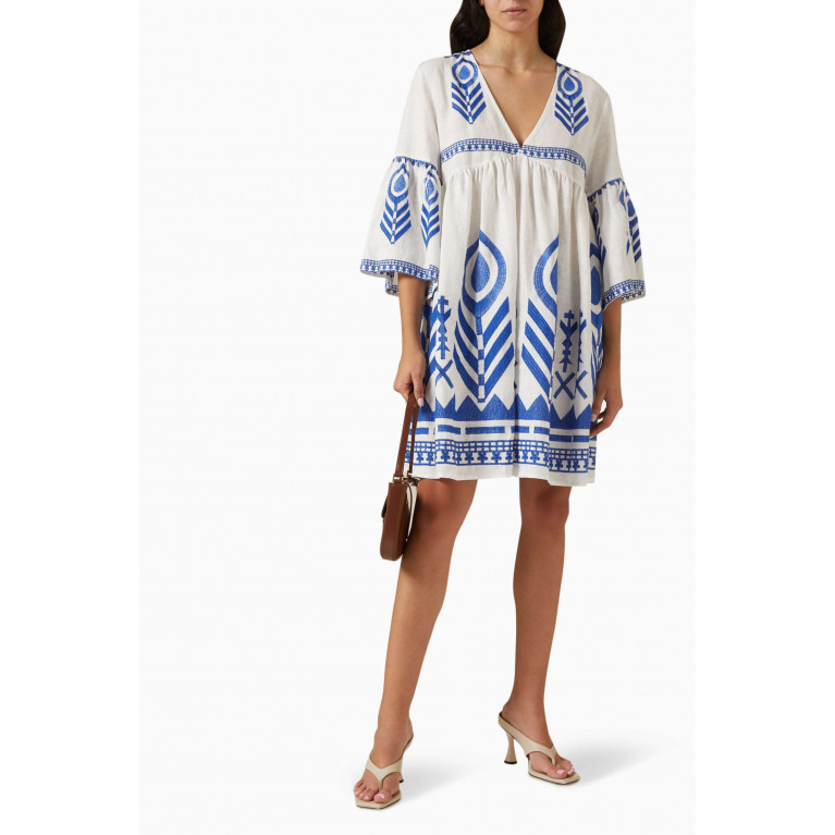 Kori - Embroidered Feather Mini Dress in Linen