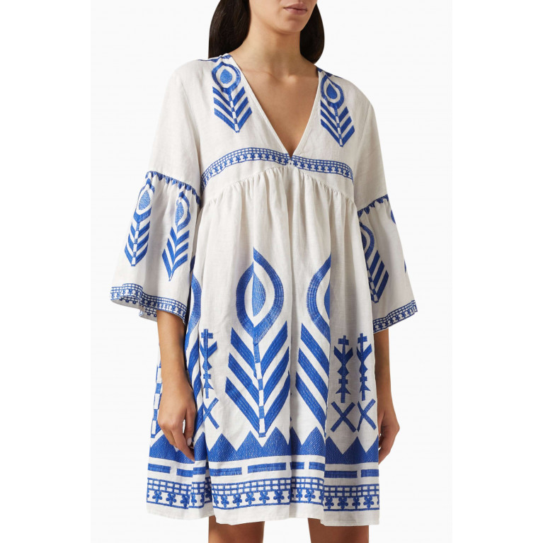 Kori - Embroidered Feather Mini Dress in Linen