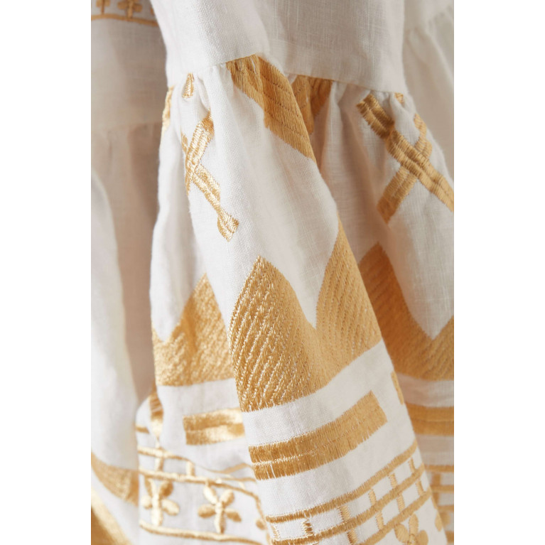 Kori - Deep V-neck Embroidered Tunic in Linen White