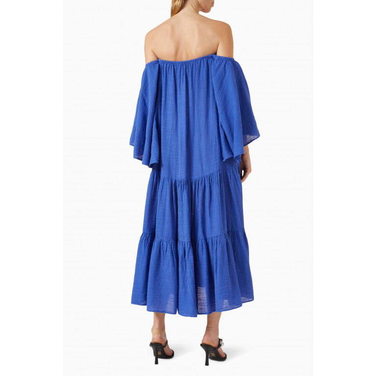 Pearl & Caviar - Off-shoulder Dress in Cotton Linen-blend Blue