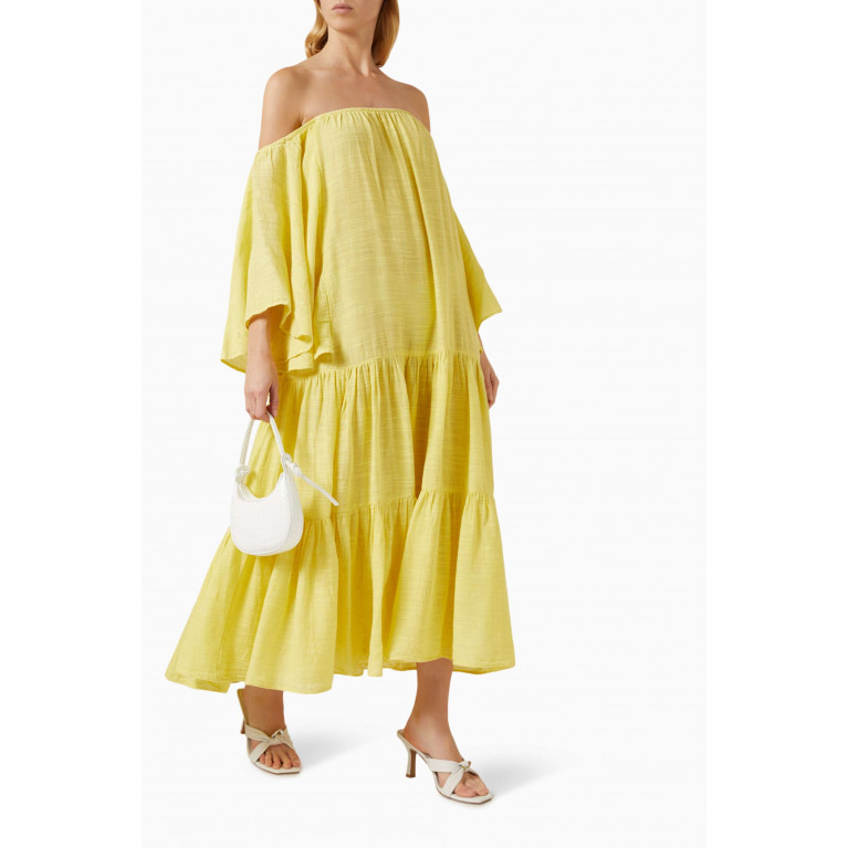Pearl & Caviar - Off-shoulder Maxi Dress in Cotton Linen-blend Yellow