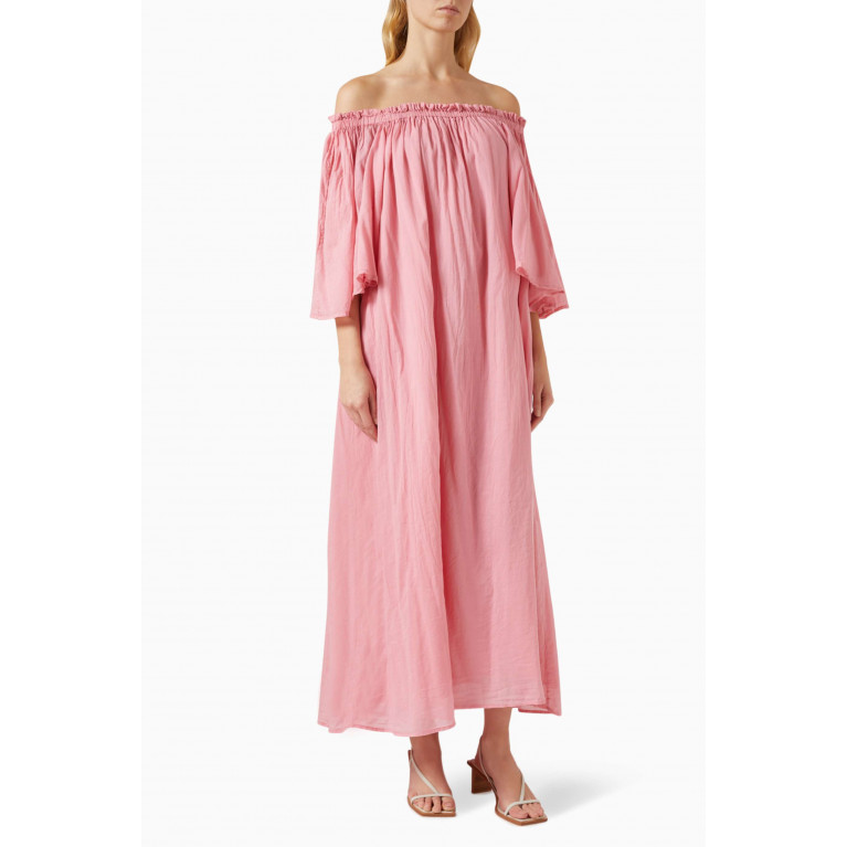 Pearl & Caviar - Off-shoulder Maxi Dress in Cotton Pink