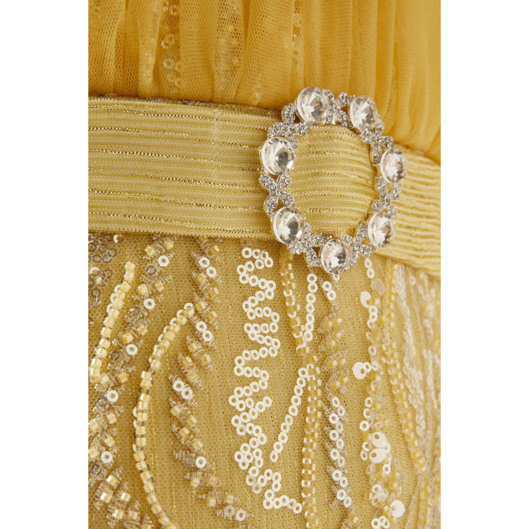 NASS - Sequin-embellished Belted Maxi Dress in Tulle Yellow