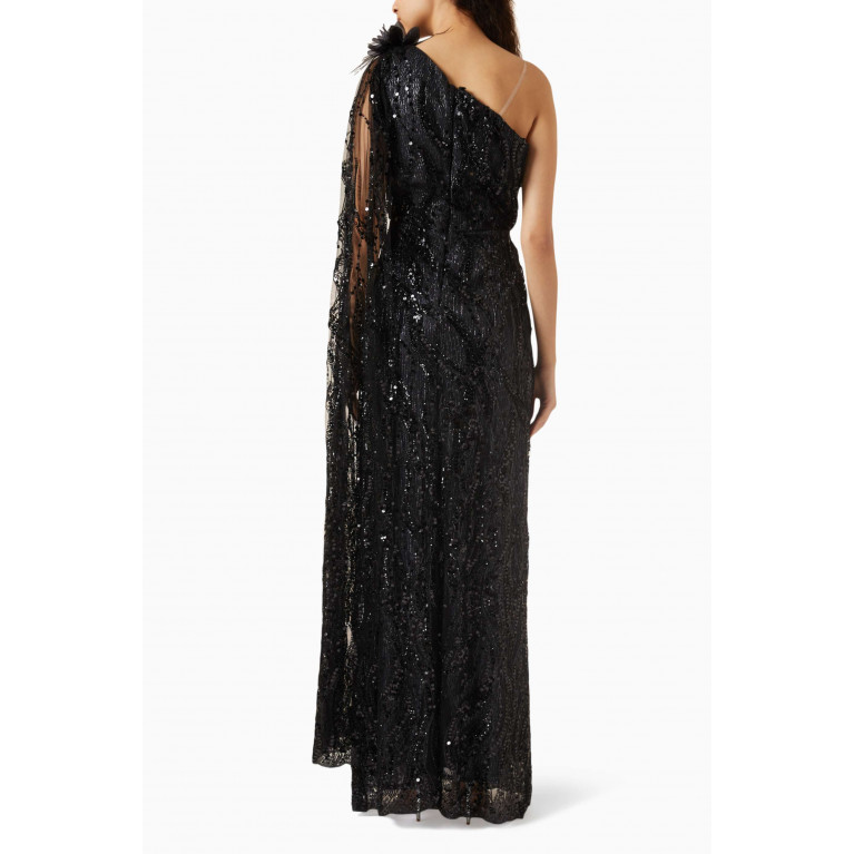 NASS - Sequin-embellished One-shoulder Maxi Dress Black