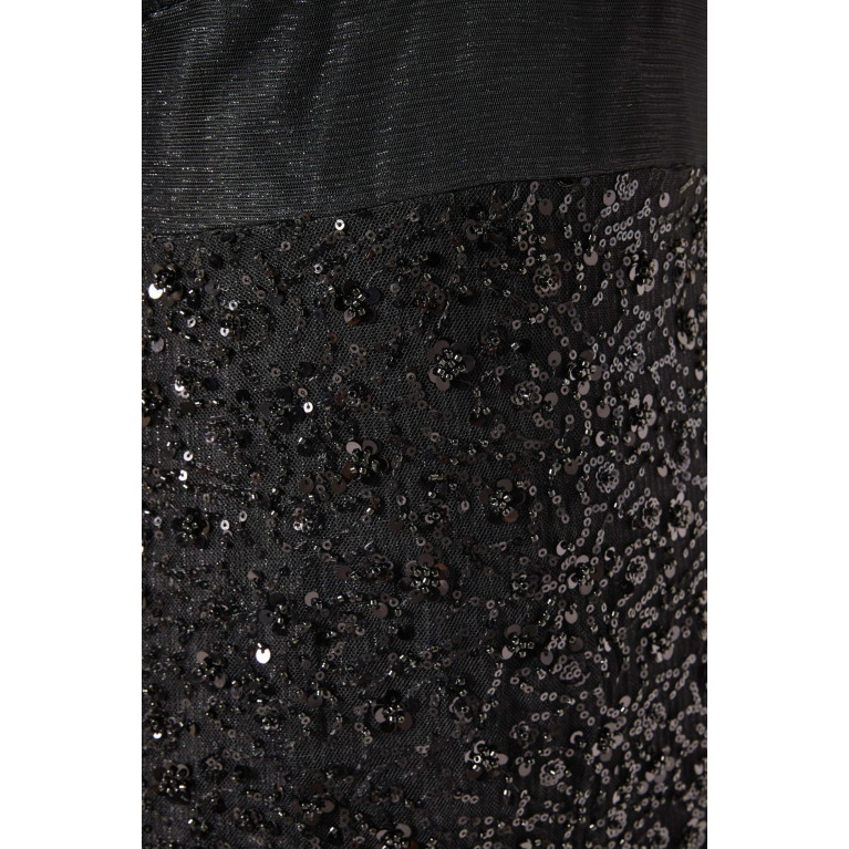 NASS - Sequin-embellished Flared-sleeves Maxi Dress Black