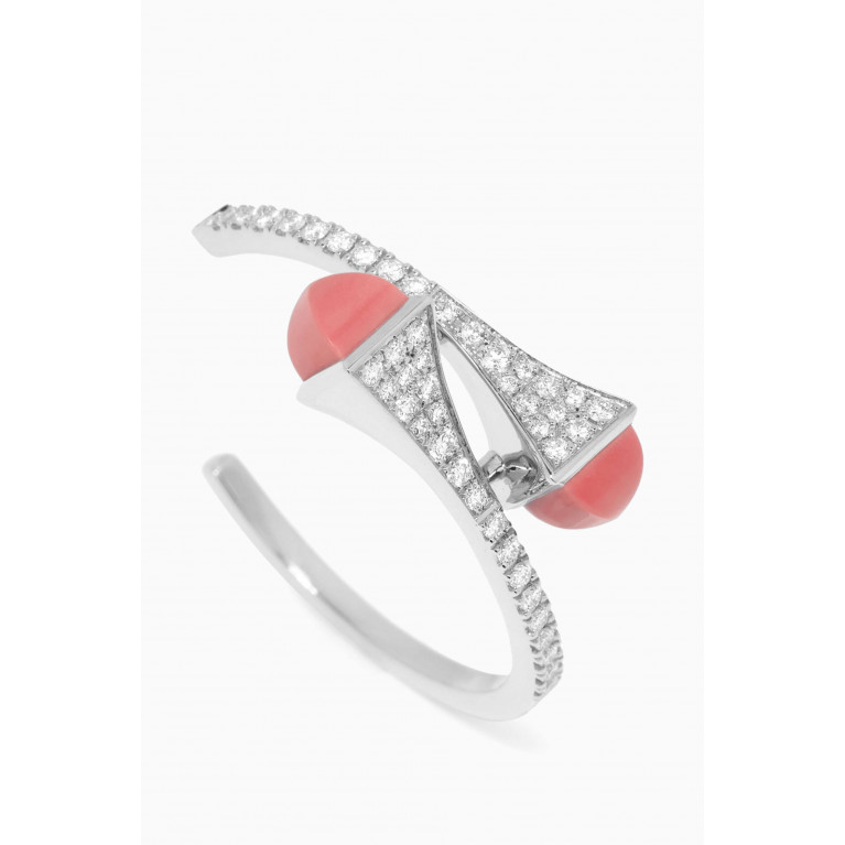 Marli - Cleo Diamond & Coral Hoop Earrings in 18kt White Gold