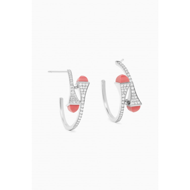 Marli - Cleo Diamond & Coral Hoop Earrings in 18kt White Gold