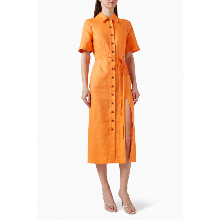 Matthew Bruch - Button-up Midi Shirt Dress in Linen and Viscose
