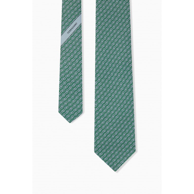 Ferragamo - Woven Gancini Tie in Silk Jacquard