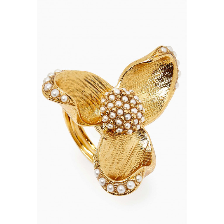 Oscar de la Renta - Tri Leaf Pearl Flower Ring in Metal
