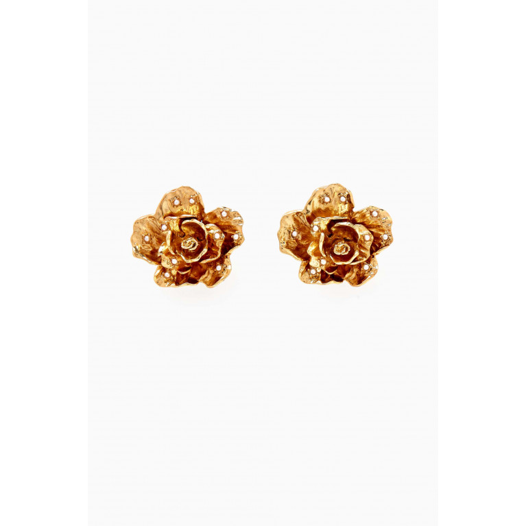 Oscar de la Renta - Pearl Dot Flower Earrings in Metal
