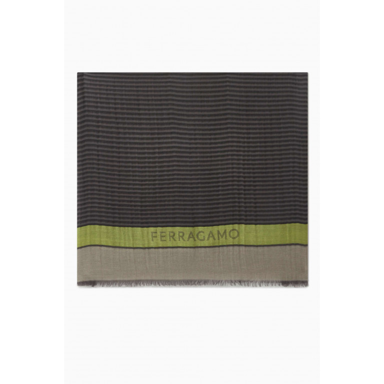 Ferragamo - Striped Logo Scarf in Wool Blend