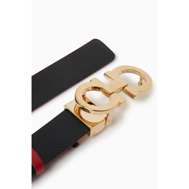 Ferragamo - Gancini Reversible Belt in Hammered Leather
