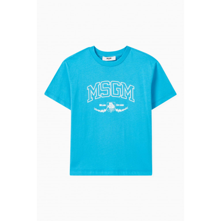 MSGM - Logo T-Shirt in Cotton Blue