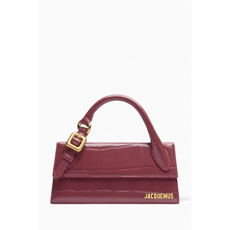 Jacquemus - Le Chiquito Long Boucle Bag in Croc-embossed Leather Burgundy