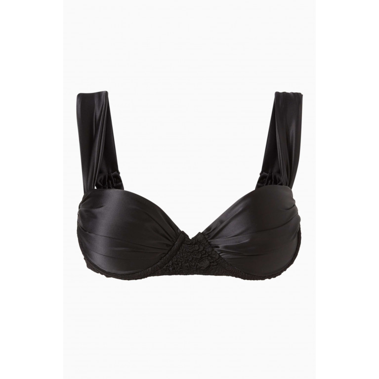Leslie Amon - Paloma Bikini Top in Crinkled-jacquard Black