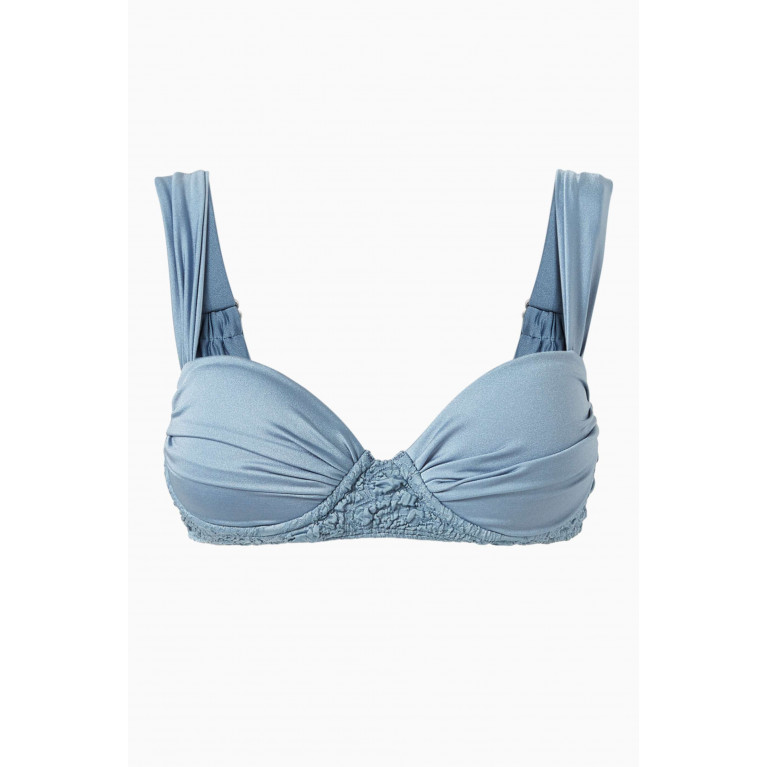 Leslie Amon - Paloma Bikini Top in Crinkled-jacquard Blue