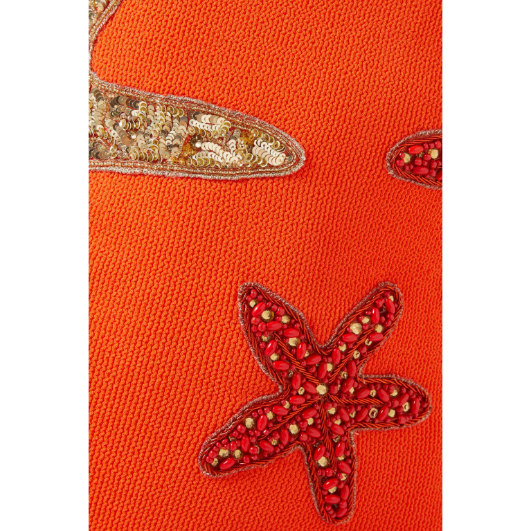 Leslie Amon - Starfish Beaded Mini Dress in Crepe-jersey