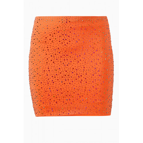 Leslie Amon - Rhinestone Embellished Micro Skirt Orange
