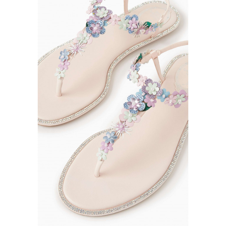 René Caovilla - Floral Thong Sandals in Leather