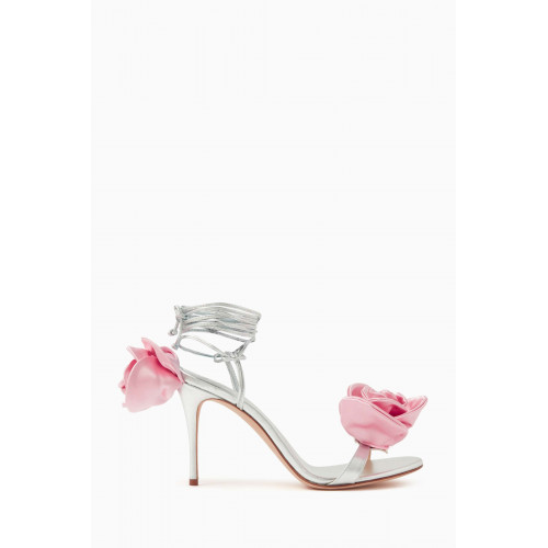 Magda Butrym - 3D Flowers 85 Strappy Sandals in Metallic Leather